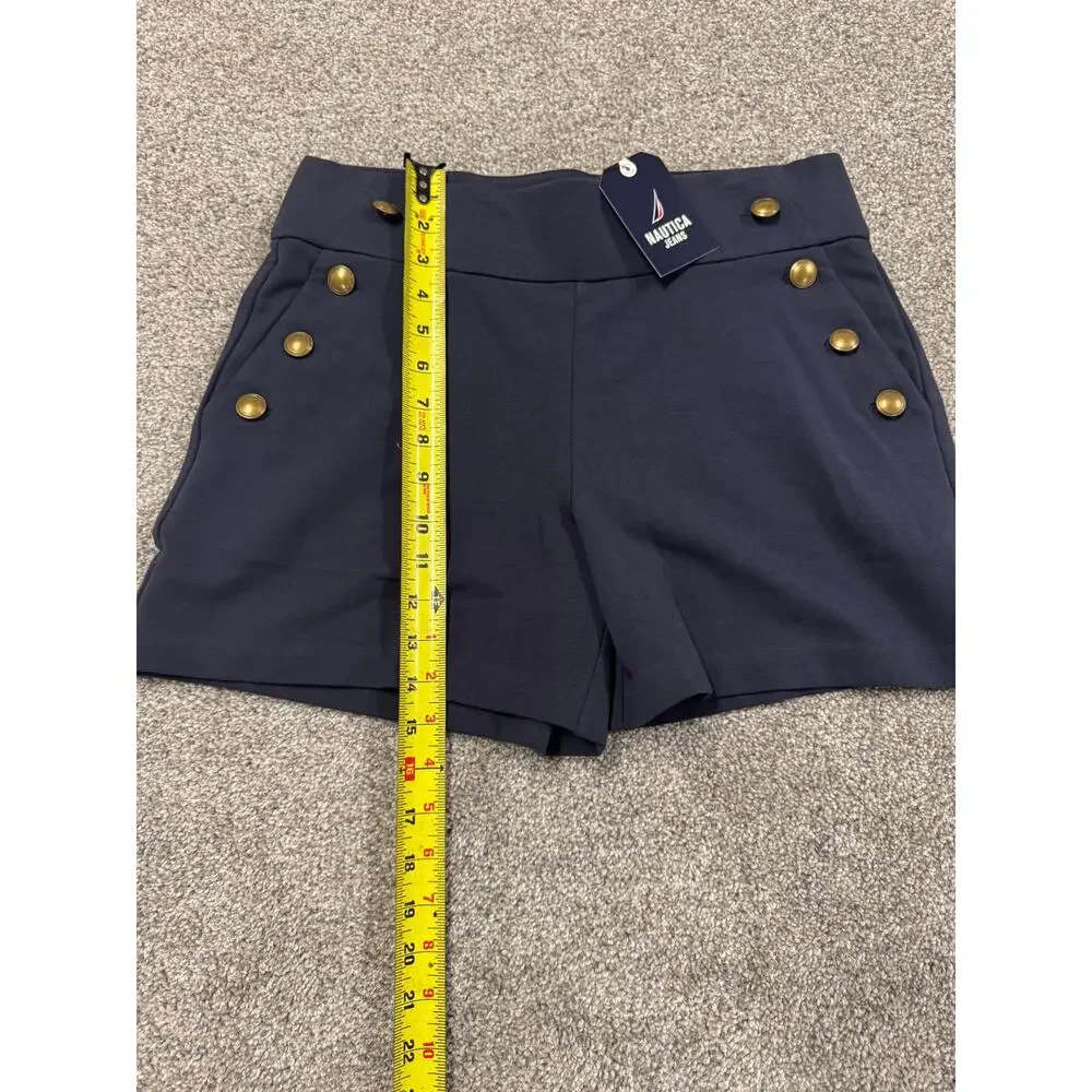 Nautica Women's Navy High-Rise Sailor Button Bermuda Shorts